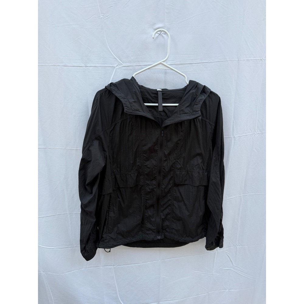 Lululemon Women Black Hooded Windbreaker Jacket Full Zip Lightweight Activewear